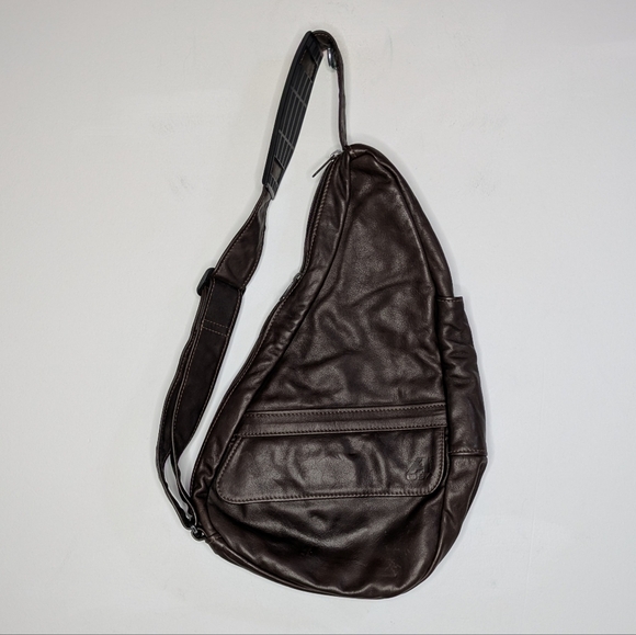 Ameribag Healthy Back Bag Brown Leather Crossbody Sling Bag - Picture 1 of 9